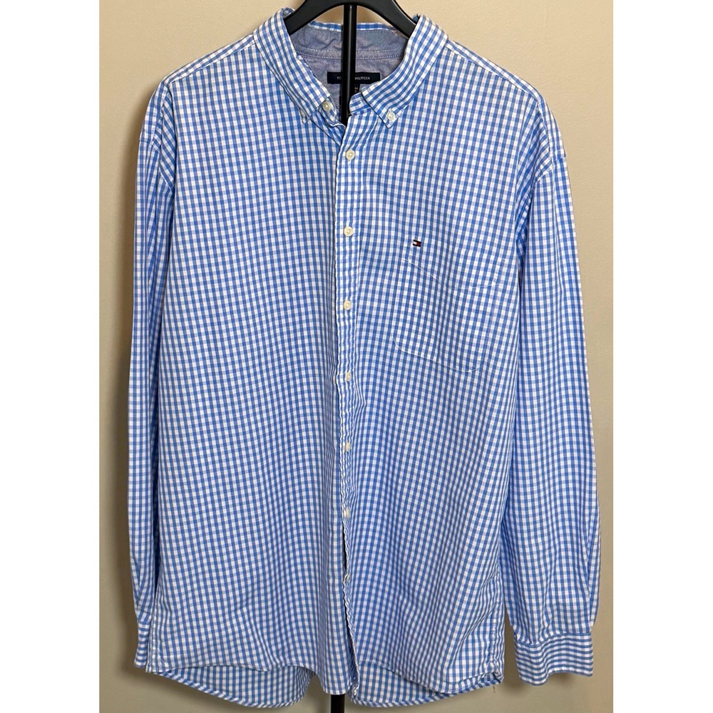 Tommy Hilfiger Classic Fit Blue/White Gingham Cotton Button-Down Shirt 2XL